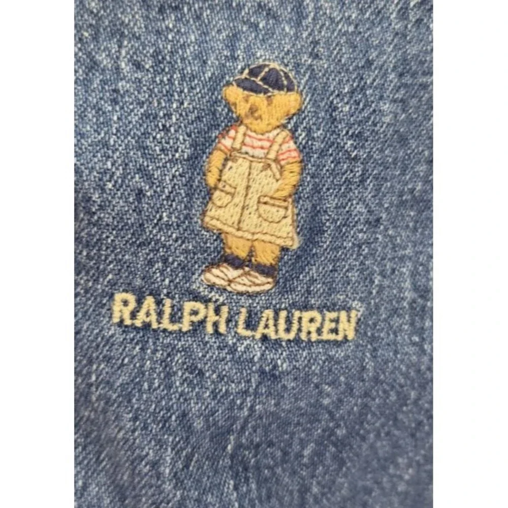 Vtg Ralph Lauren Infant Girls 6-12 Month Denim Jumper Dress Polo Bear Y2K